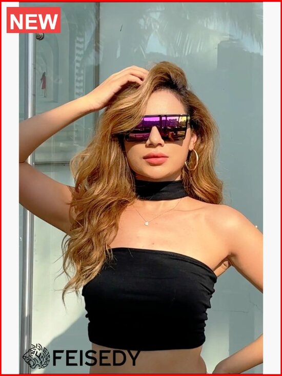 Oversized Flat Top Square Trendy Visor Sunglasses UV400 main image 2